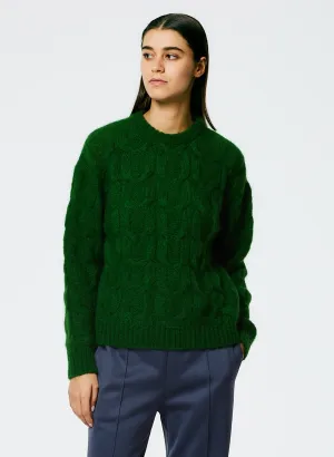 Soft Mohair Cable Crewneck Easy Pullover