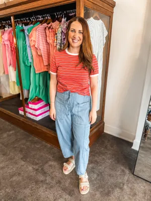 Spring Vibes T Coral Stripe
