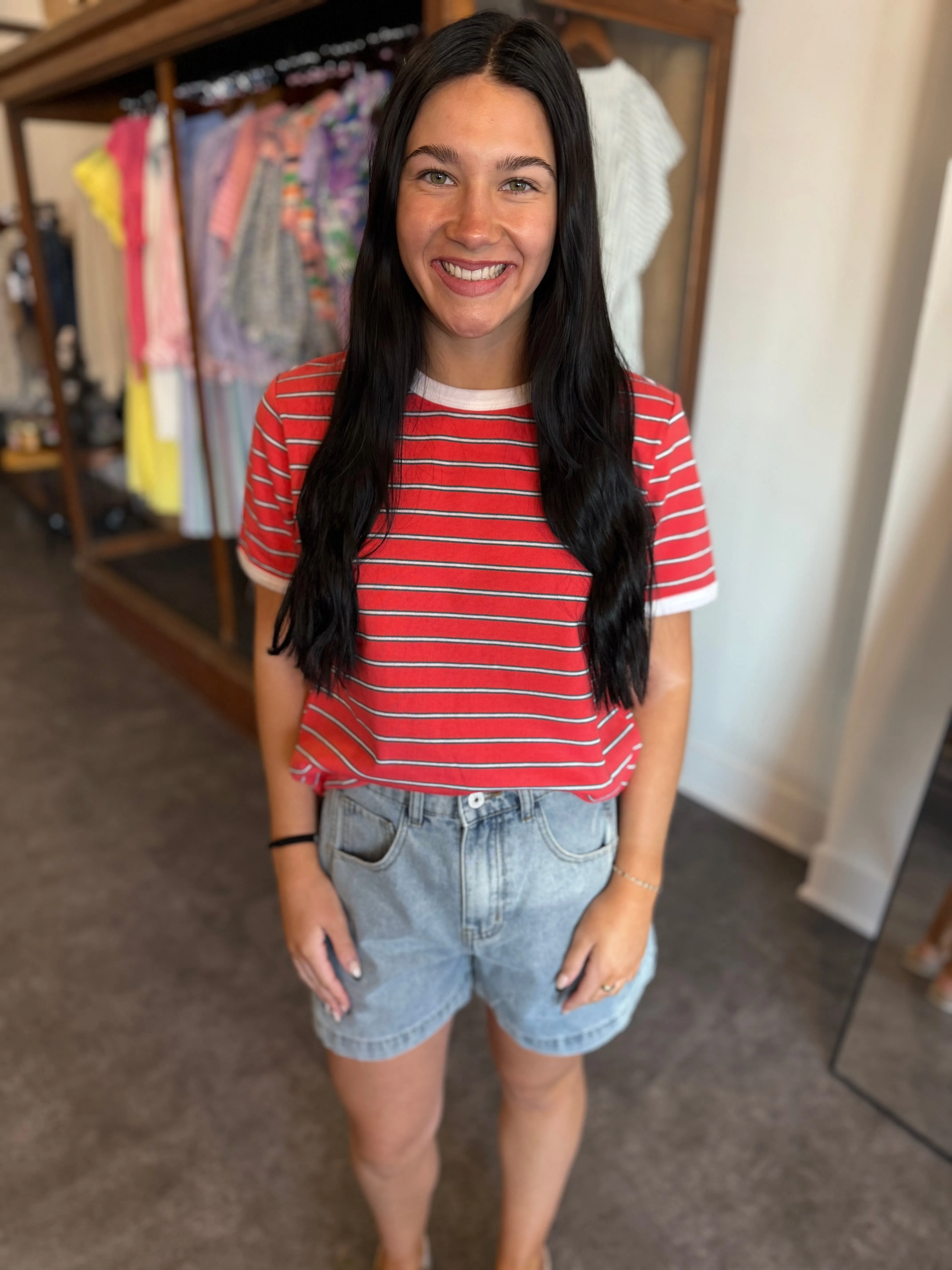 Spring Vibes T Coral Stripe
