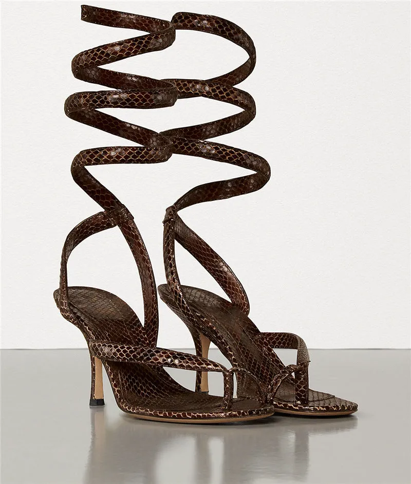 Summer Serpent Print Elastic Strap Stiletto Sandals