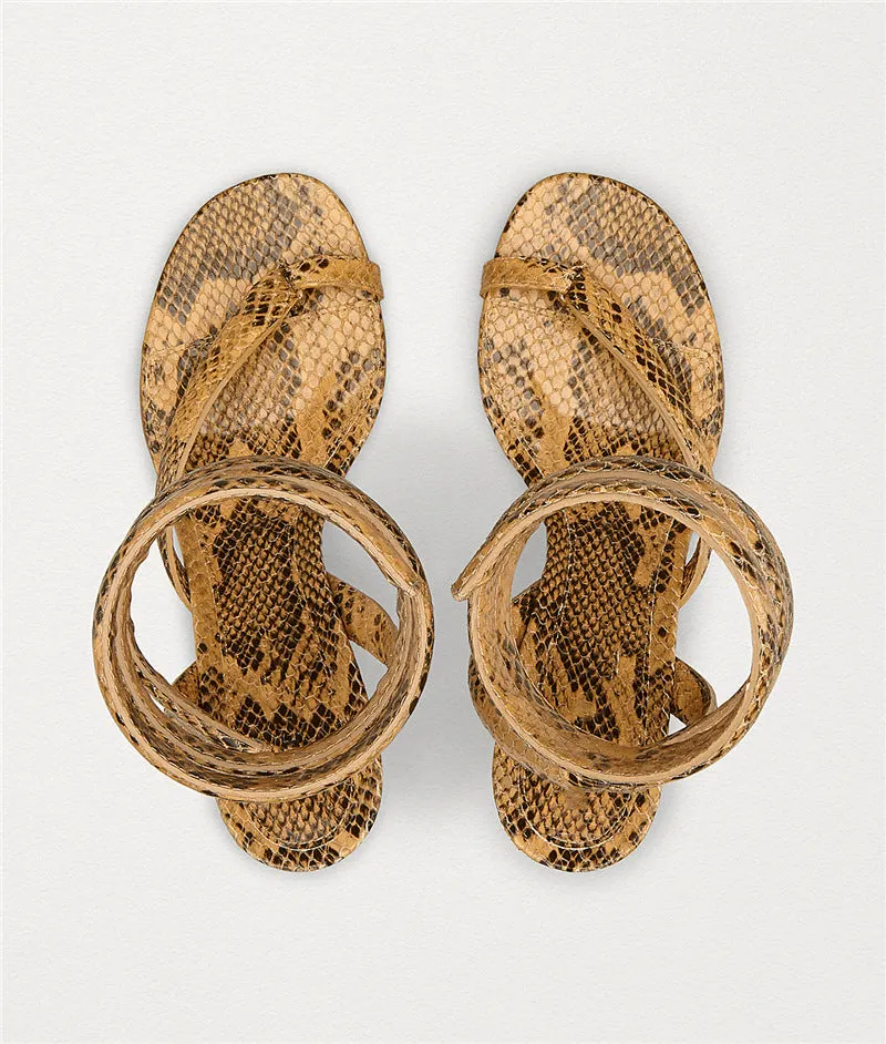 Summer Serpent Print Elastic Strap Stiletto Sandals