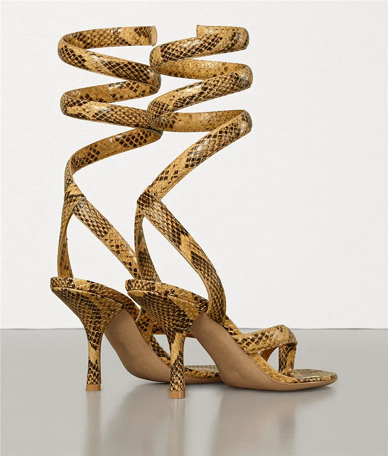 Summer Serpent Print Elastic Strap Stiletto Sandals