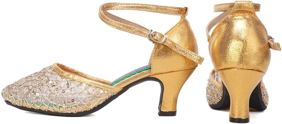 SWDZM Women's Closed Toe Ballroom Latin Dance Shoes Salsa Dancing Heels Comfortable Dress Shoes