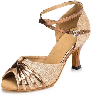 TDA Women's Mid Heel Knot Synthetic Salsa Tango Ballroom Latin Party Comfortable Dance Shoes