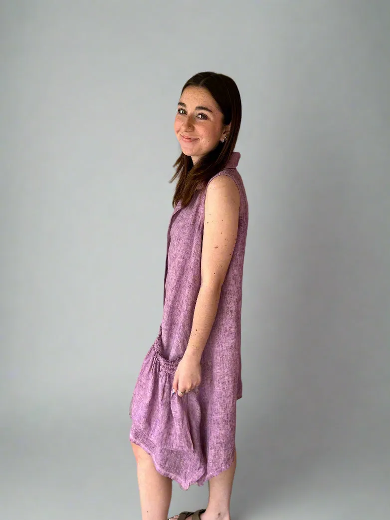 Tempo Paris Linen Sleeveless Dress in Magenta