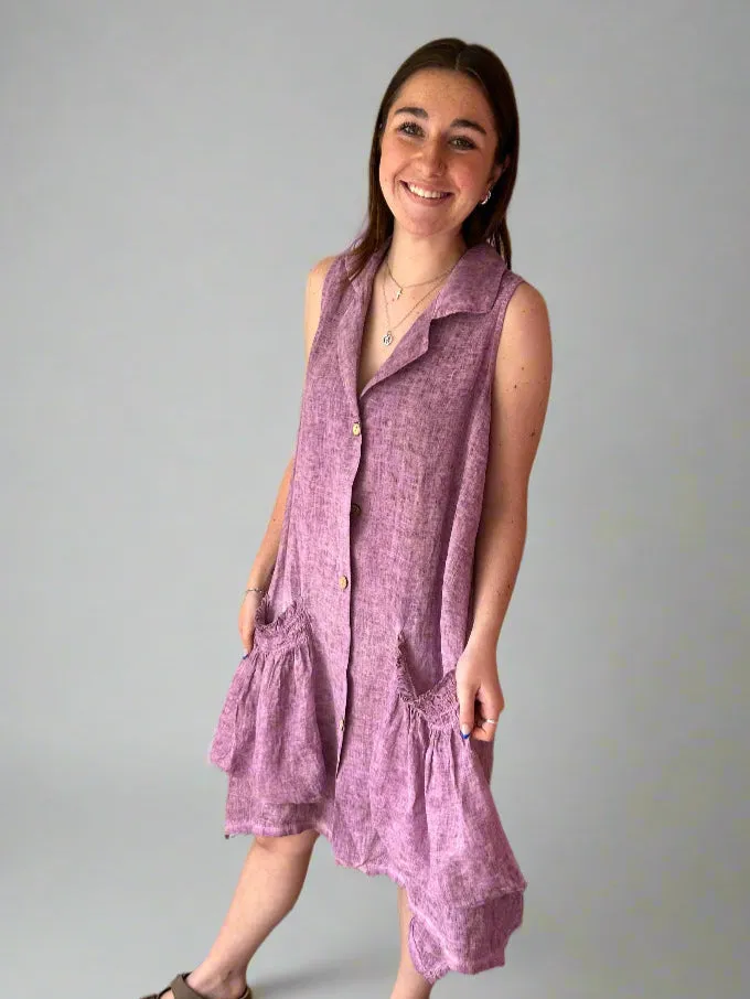 Tempo Paris Linen Sleeveless Dress in Magenta