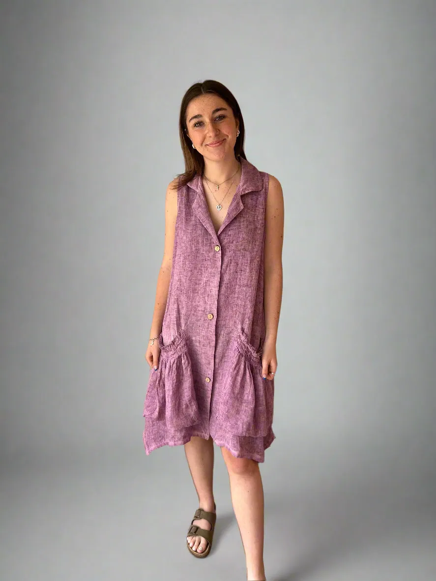 Tempo Paris Linen Sleeveless Dress in Magenta