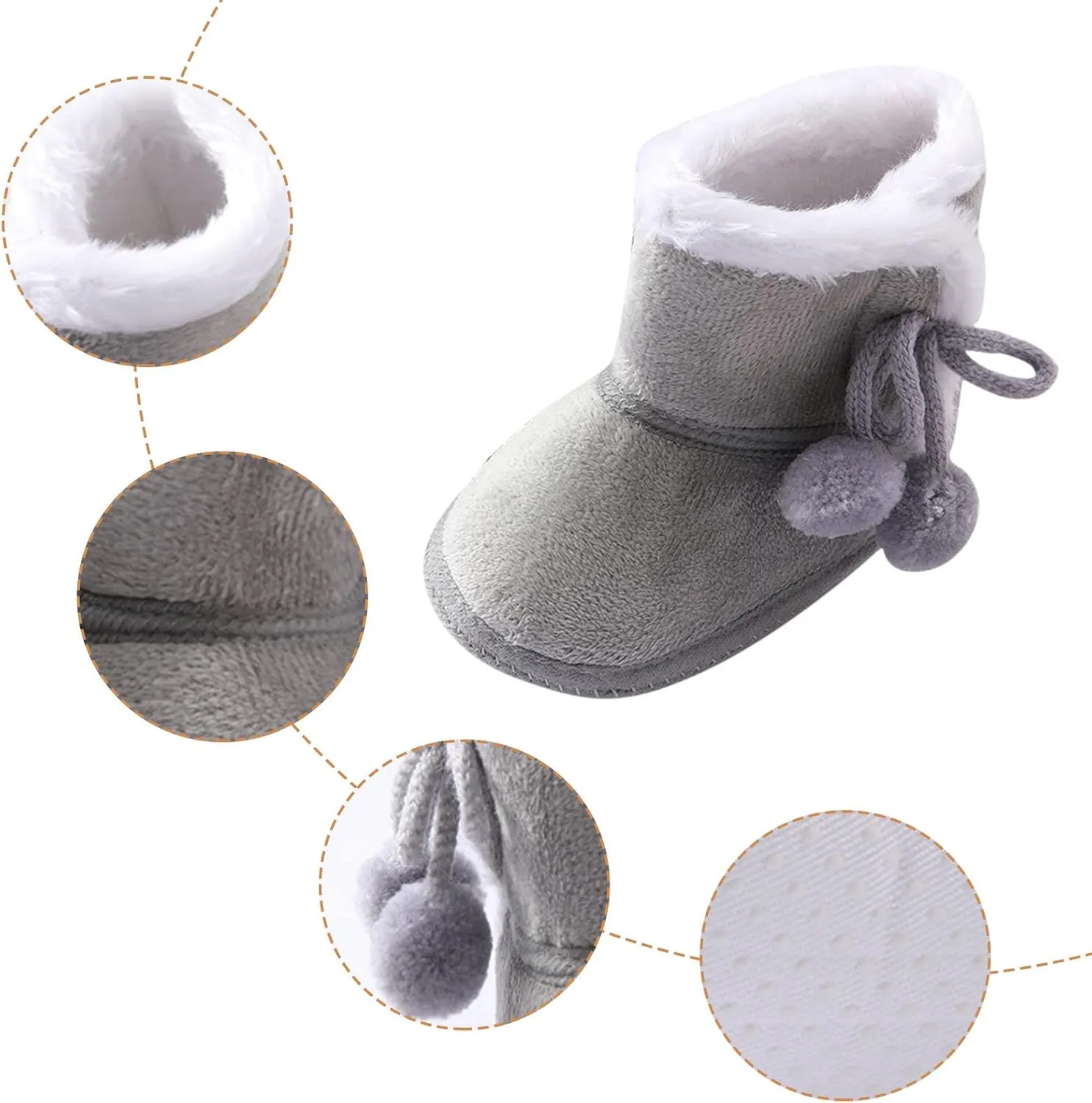 Toddler Side Front Booties Kids Girls Boys Snow Short Boots Baby Infant Newborn Fuzzy Lined Slip On Flat Shoes