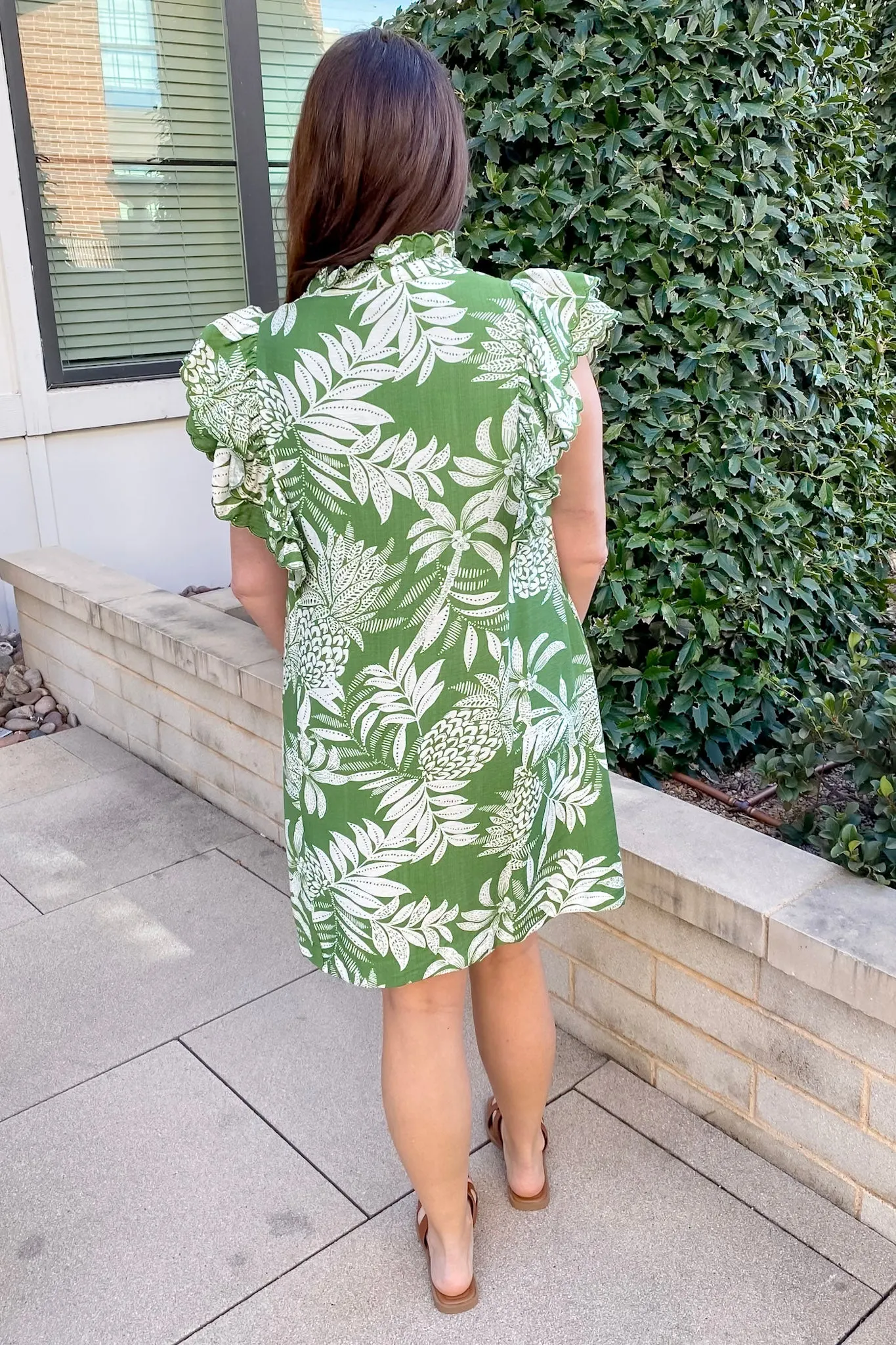 Tropical Serenade Ruffle Print Green Dress