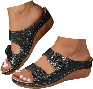 Wedge Sandals for Women Dressy 2025 Summer Casual Orthopedic Open Toe Hollow Out Two Dress Sandals Fashion Backless Boho Beach Vacation Travel Dress Shoes Comfortable Outdoor Shoes