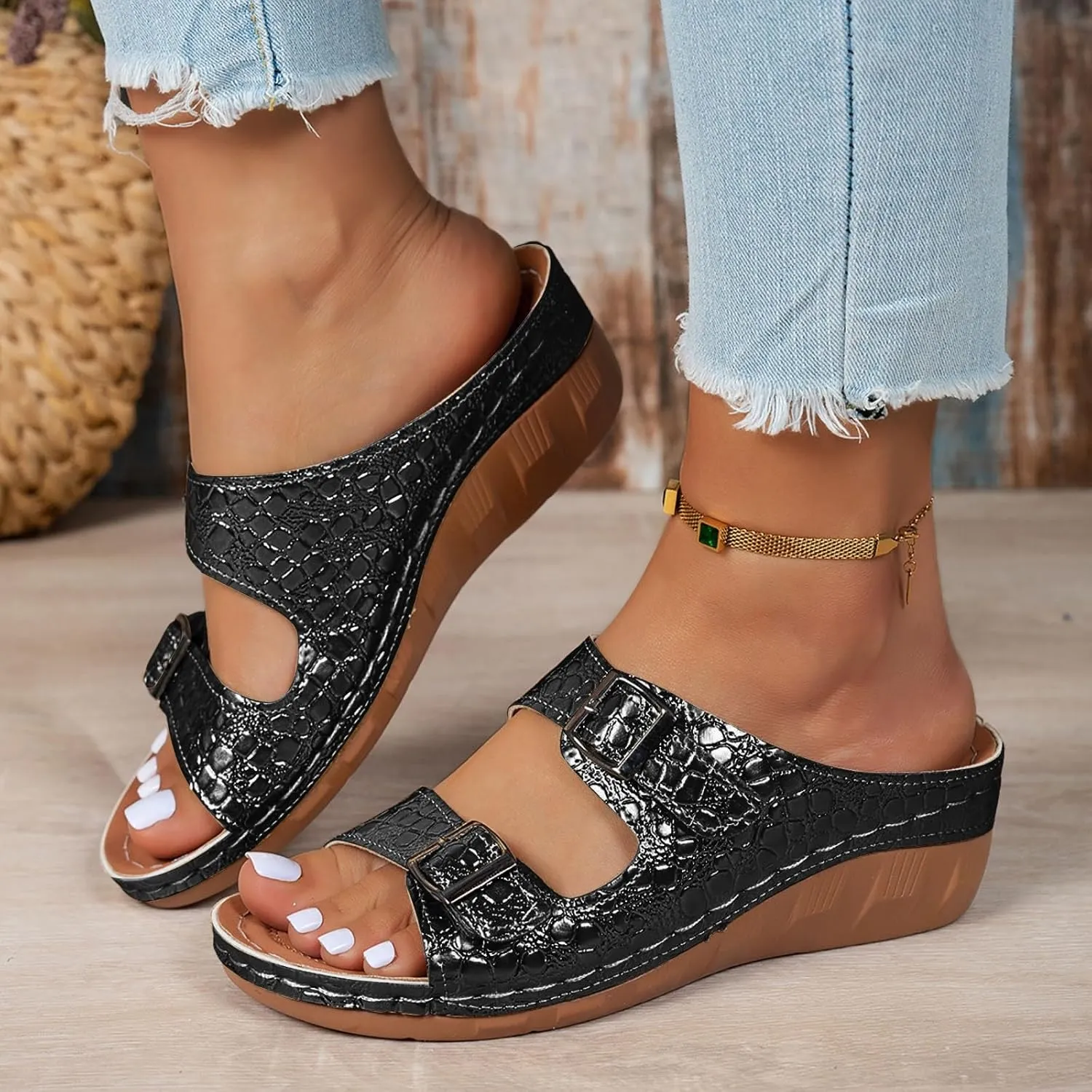 Wedge Sandals for Women Dressy 2025 Summer Casual Orthopedic Open Toe Hollow Out Two Dress Sandals Fashion Backless Boho Beach Vacation Travel Dress Shoes Comfortable Outdoor Shoes