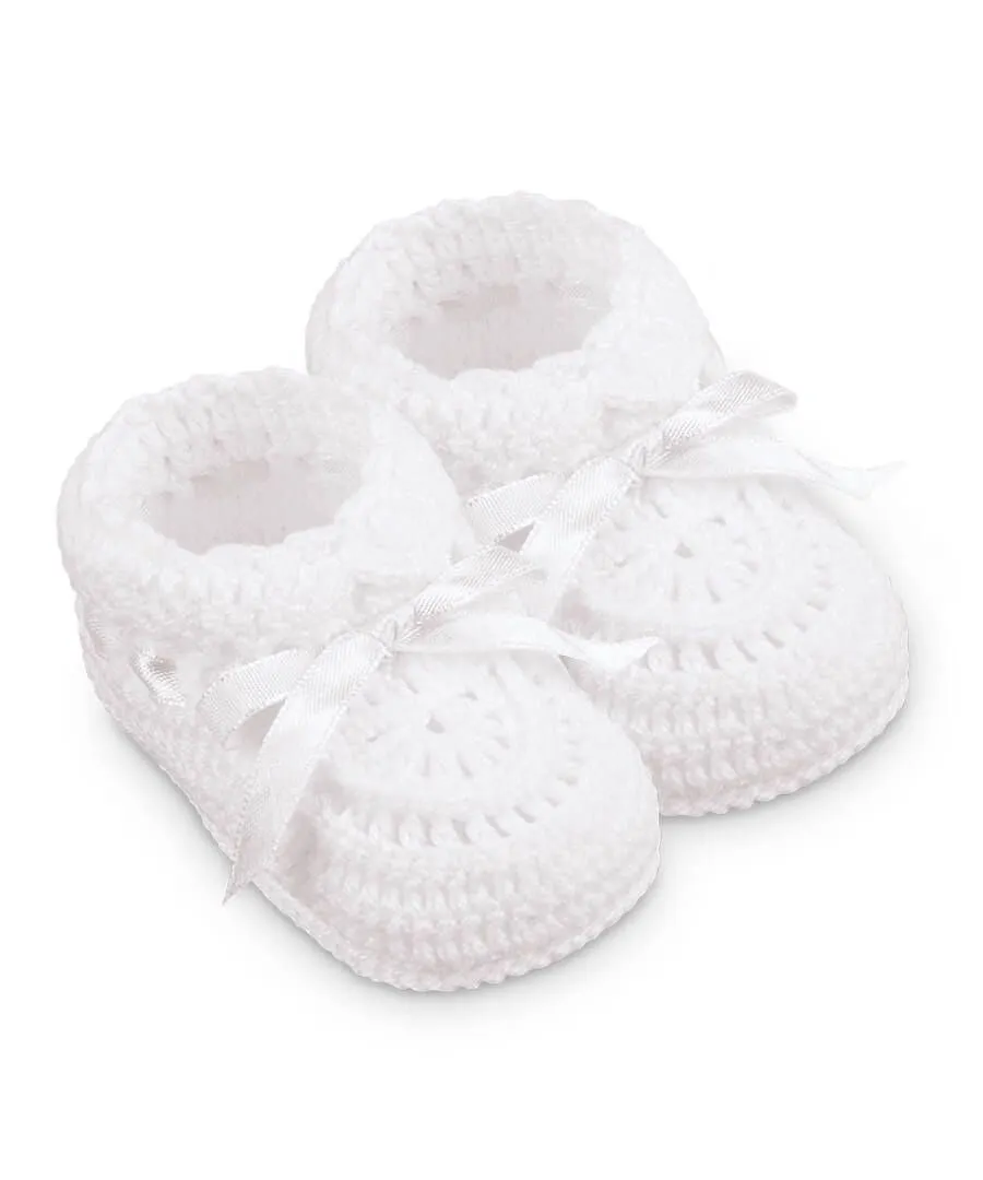 White Crochet Ribbon Bootie