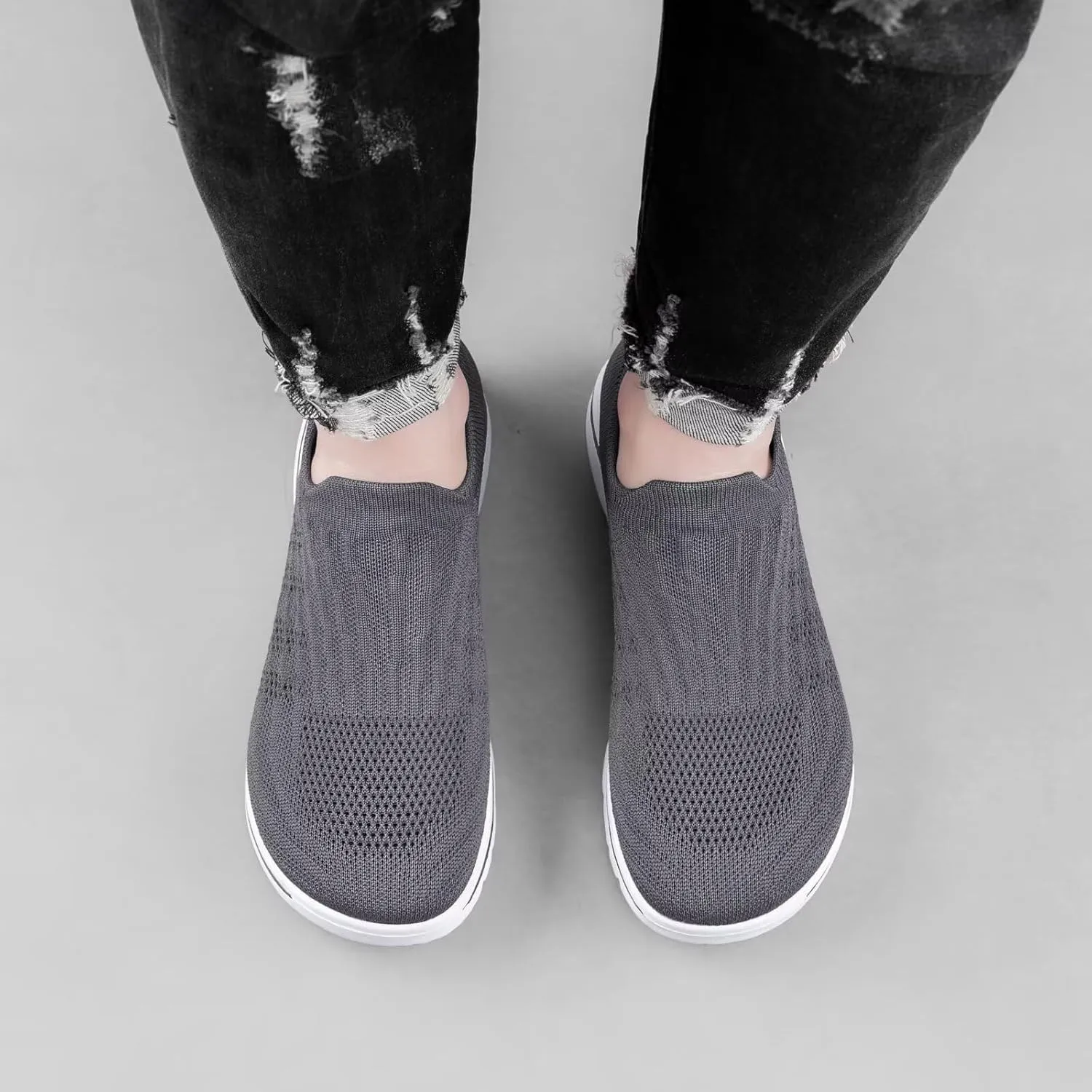 Wide Toe Shoes Men Barefoot Sock Sneakers Flat Mesh Pull-on Lightweight Breathable Casual Comfortable